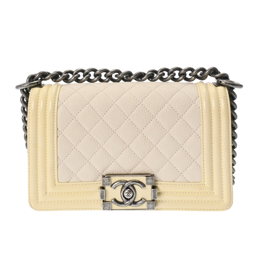 CHANEL Boy Chain Shoulder Bag White Caviar Leather
